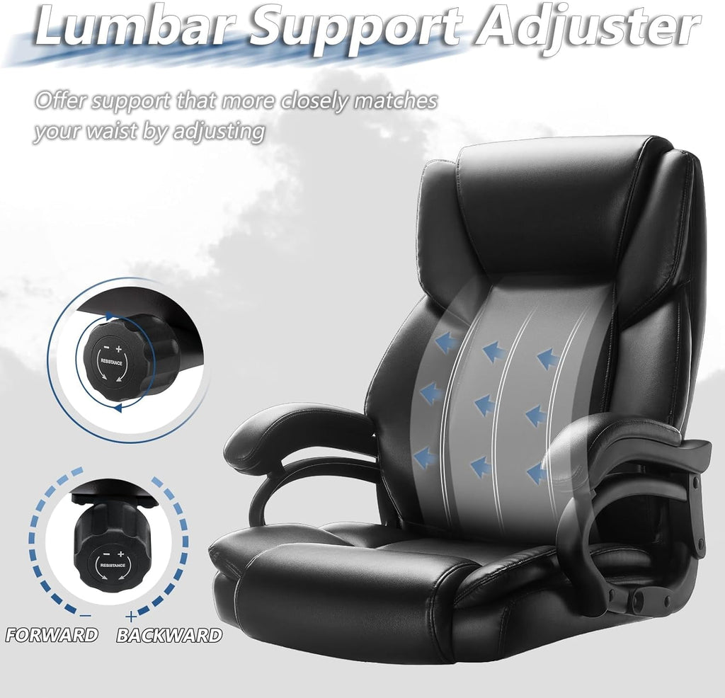 PUKAMI Heavy Duty Big and Tall Office Chair 500lbs,High Back PU Leather Executive Desk Chair