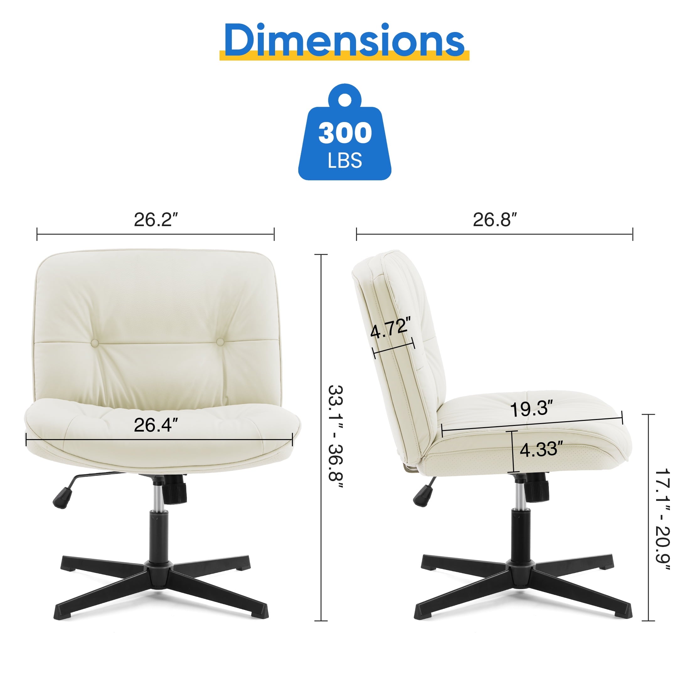 EDX Armless Office Fixed Chair, Wide Ergonomic Artificial Leather Swivel Chair with Height Adjustable, Comfortable Computer Accent Chair for Living or Bed Room, Beige