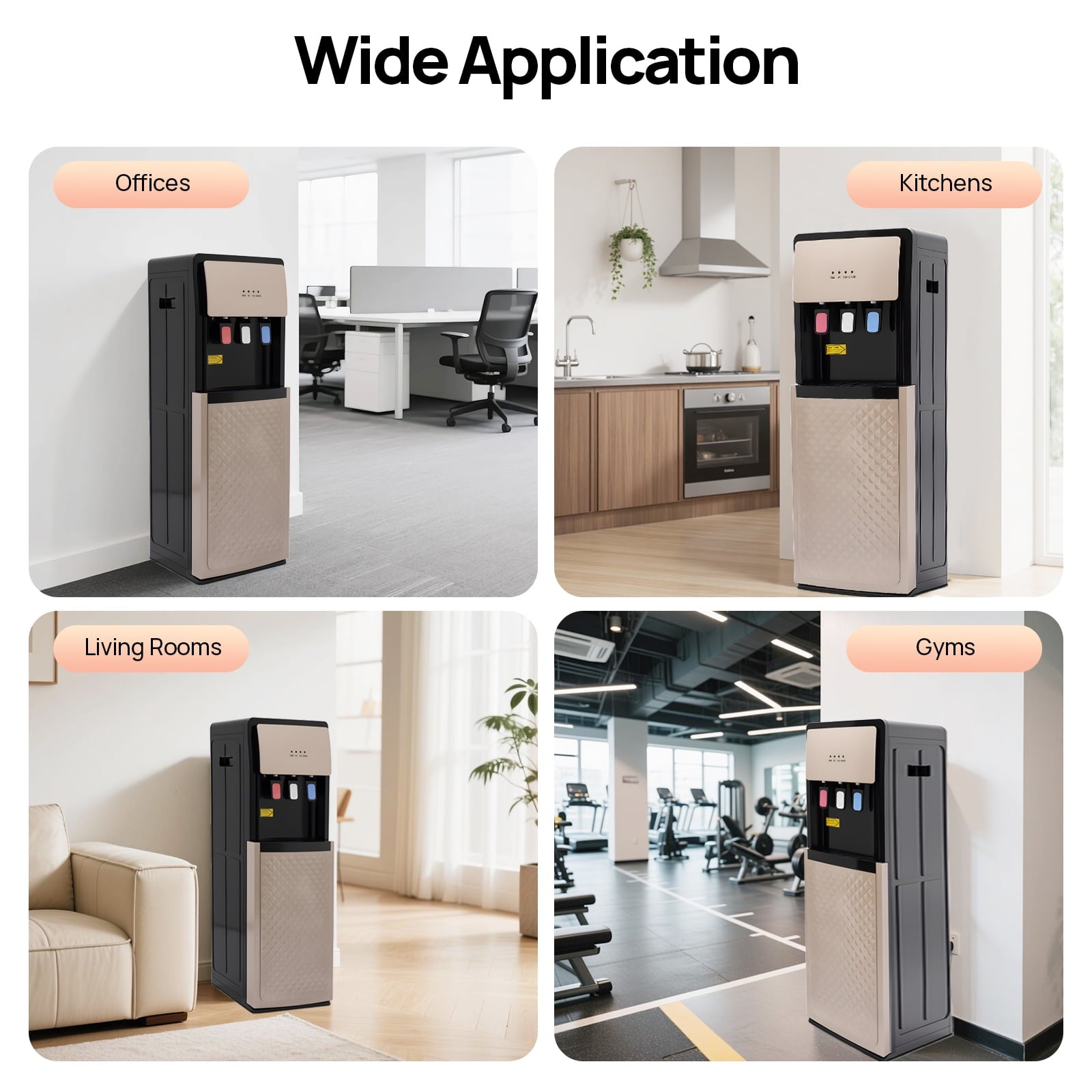 ChicHomey Bottom Loading Water Dispenser,Electric Water Cooler with Fast Heating (500W),3 Temp Options (Cold/Hot/Room Temp),Home Office Commercial Use | Champaign Gold