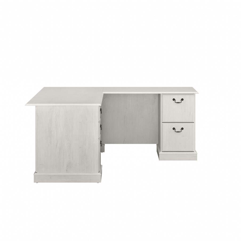 Bush Furniture Saratoga L Shaped Computer Desk with Drawers in Linen White Oak