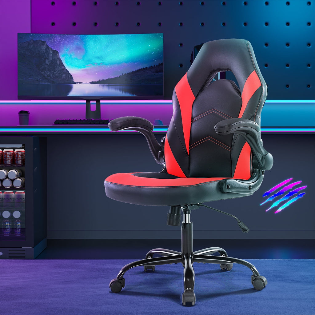 edx Gaming Chair, Computer Chair Ergonomic Office Chair PU Leather Desk Chair Executive Adjustable Swivel Task Chair with Flip-up Armrest