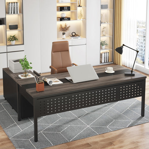 1Easylife Modern Executive Desk, 70.8'' Computer Desk with 47 inch Lateral File Cabinet for Home Office Gray and Black