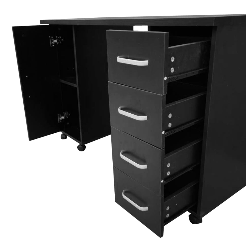 47 Inch Computer Desk, Office Desk with 4 Drawers and Storage Place, Modern Simple PC Desk with Rolling Wheels for Home, Office