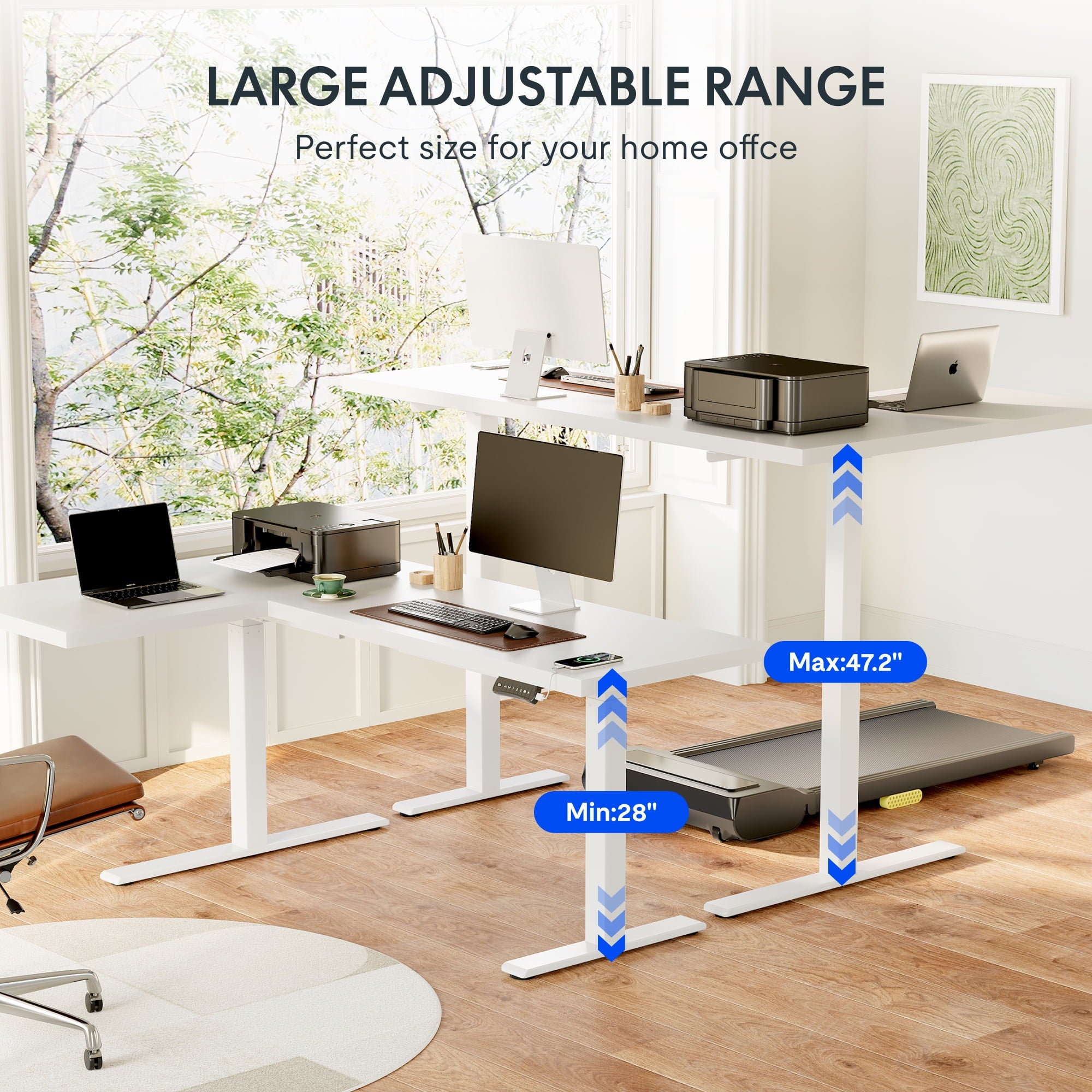 FLEXISPOT  71"x48" L Shaped Height Adjustable Standing Desk Dual Motor Corner Desk White Computer Desk with Splice Board