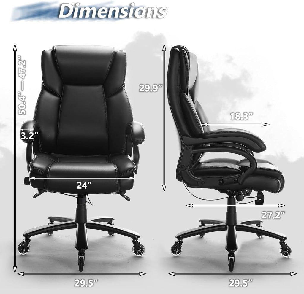 PUKAMI Heavy Duty Big and Tall Office Chair 500lbs,High Back PU Leather Executive Desk Chair