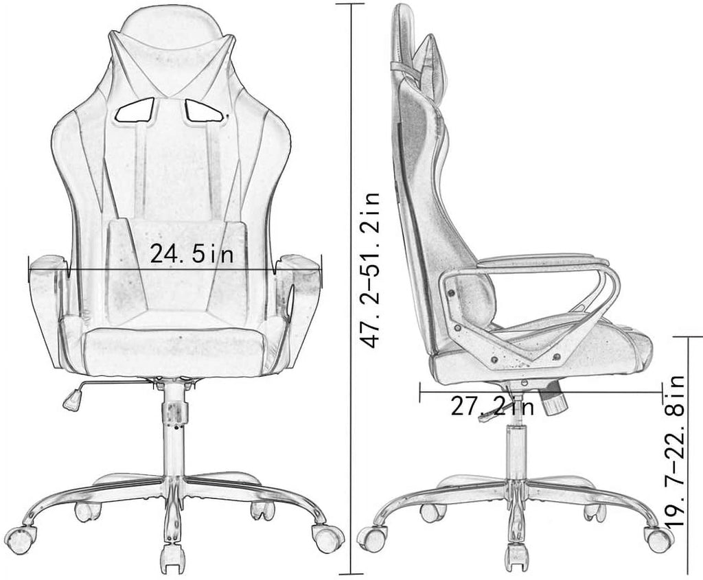 BestOffice Racing Gaming Chair w/Adjustable Lumbar Pillow & Reclining Backrest, White