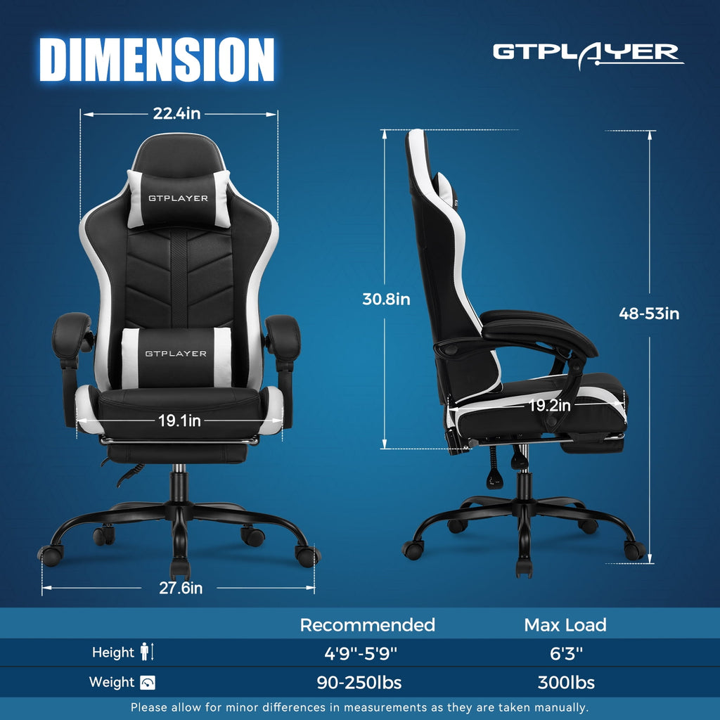 GTPLAYER Height Adjustable Computer Gaming Chair, White