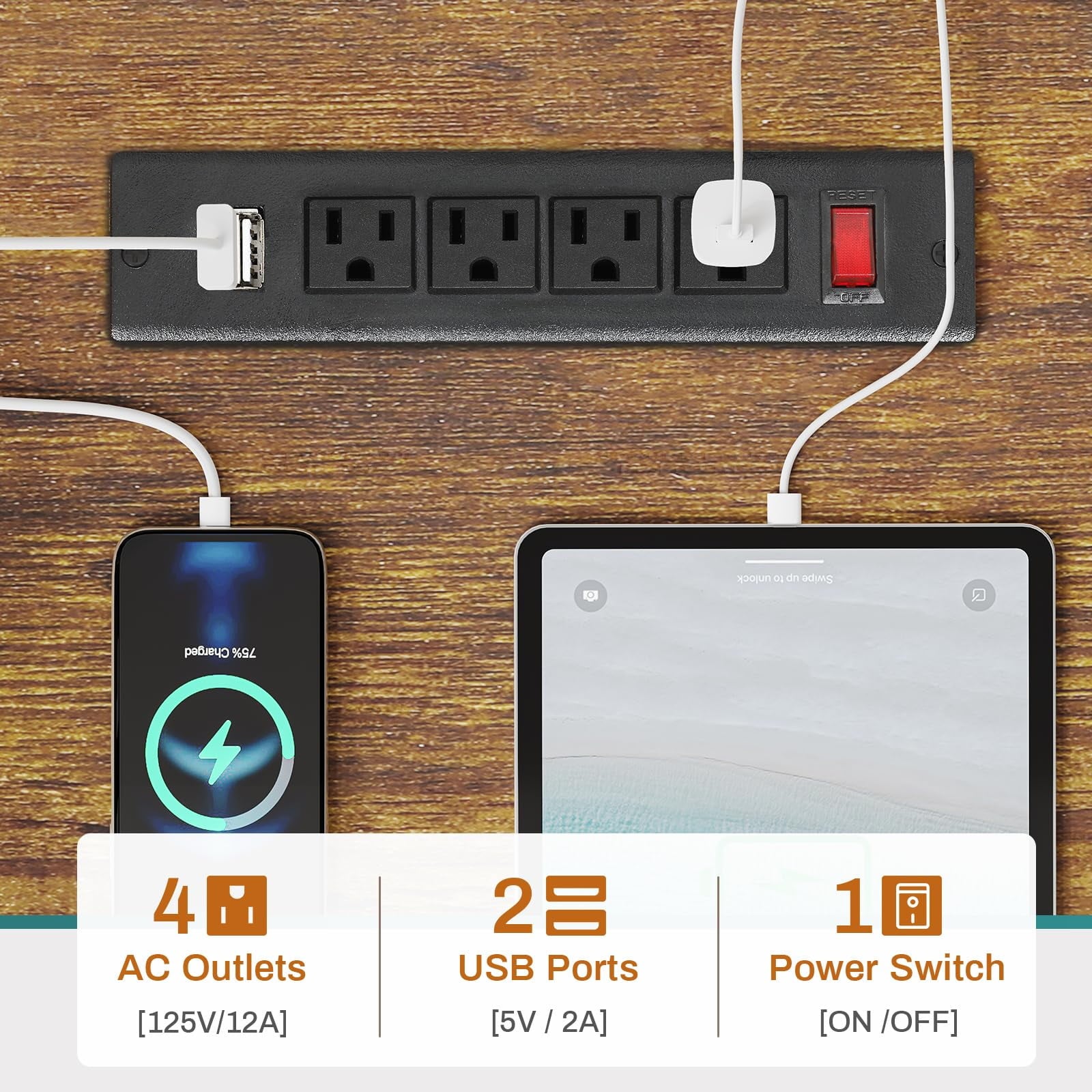 L Shaped Desk with Power Outlets and LED Lights, Reversible Computer Desk with Fabric File Drawer, Rustic Brown