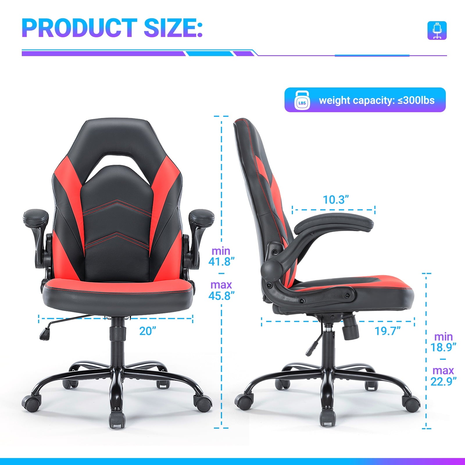 edx Gaming Chair, Computer Chair Ergonomic Office Chair PU Leather Desk Chair Executive Adjustable Swivel Task Chair with Flip-up Armrest