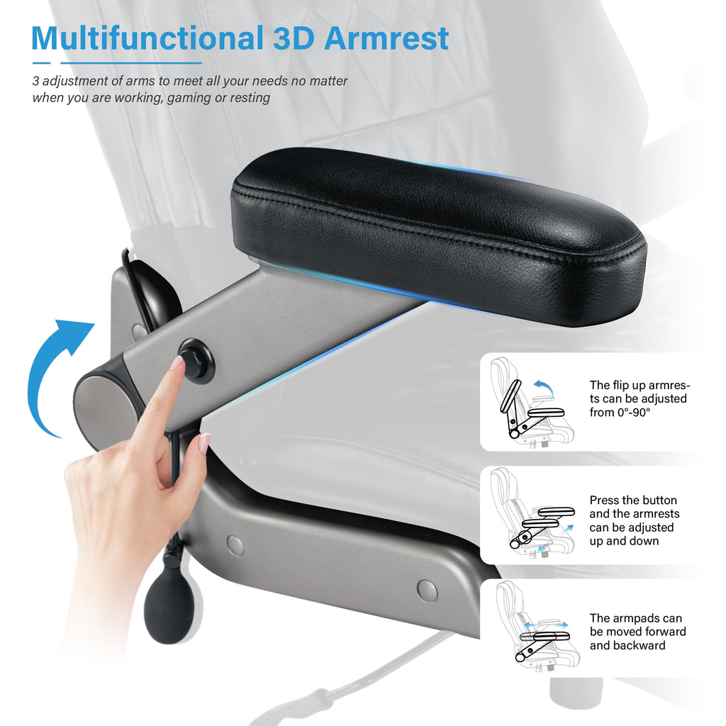 Big and Tall 700lbs Office Chair, High Back Executive Office Chair with 3D Flip up Arms, Adjustable Lumbar Support, Heavy Duty Metal Base, Home Office Computer Desk Chair, Black