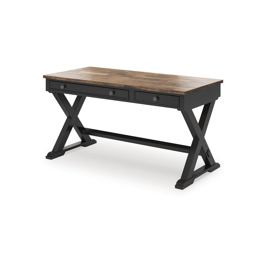 Signature Design by Ashley Wildenauer Home Office Desk - Rich Brown Butcher Block Top with Satin Black Base