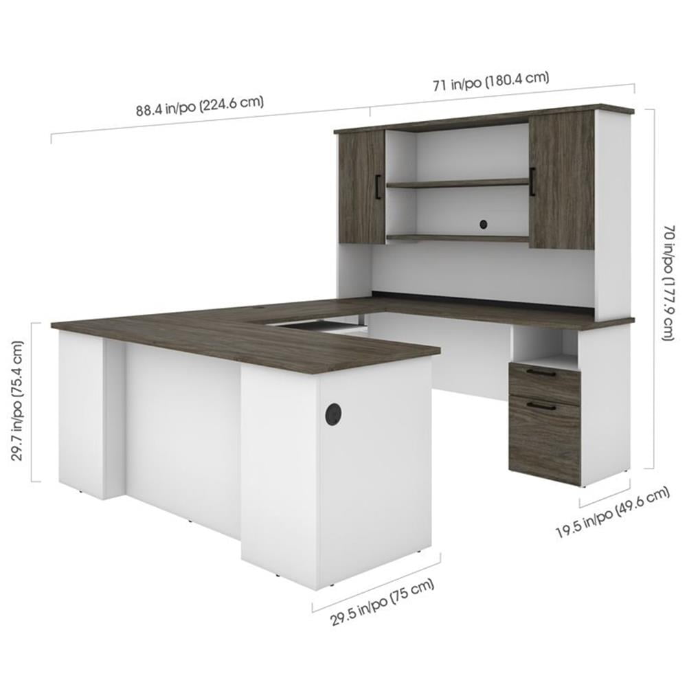 Atlin Designs Transitional Wood U Shaped Computer Desk with Hutch in Gray/White