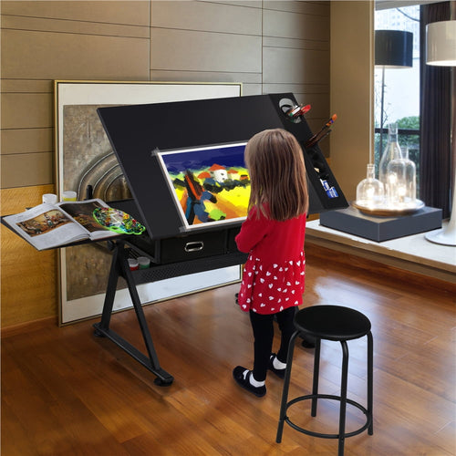 Alden Design Adjustable Drafting Table with Stool, Black