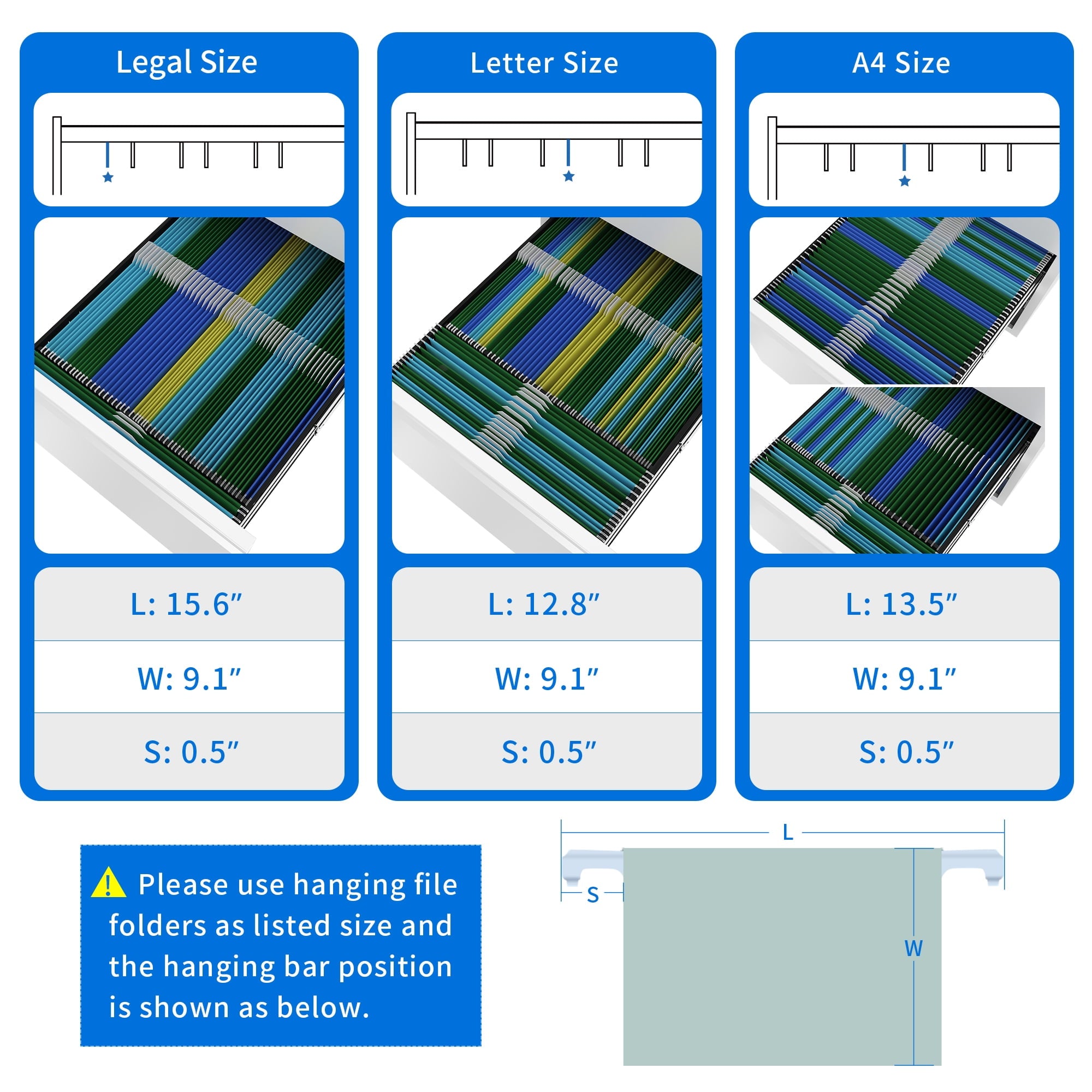 3-Drawer Lockable Steel Filing Cabinet with Keys - Includes Stationery Box, Horizontal Hanging Rod & Mobile Casters, White