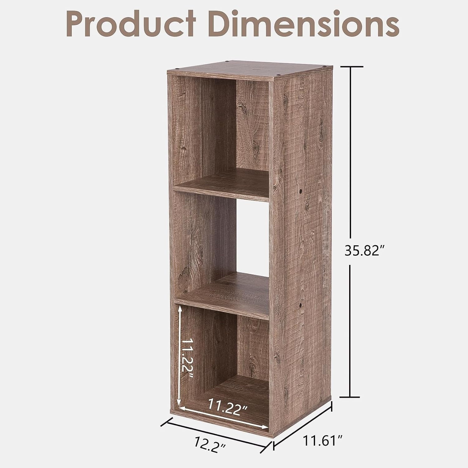 VibrantEcho E-Commerce US 3-Tier Open Storage Shelf, Espresso Modern Cubby Organizer or Bookcase Cabinet for Living Room Bedroom Office Dorm Room Kids Room, Rustic Brown Oak