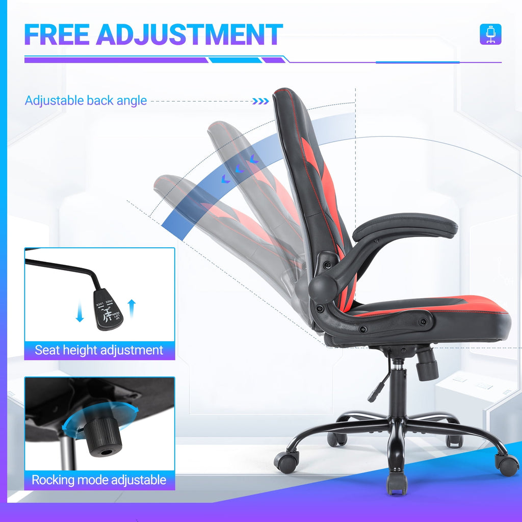 edx Gaming Chair, Computer Chair Ergonomic Office Chair PU Leather Desk Chair Executive Adjustable Swivel Task Chair with Flip-up Armrest