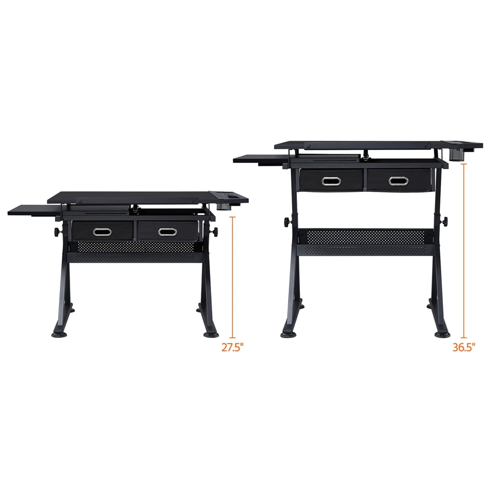 Alden Design Adjustable Drafting Table with Stool, Black