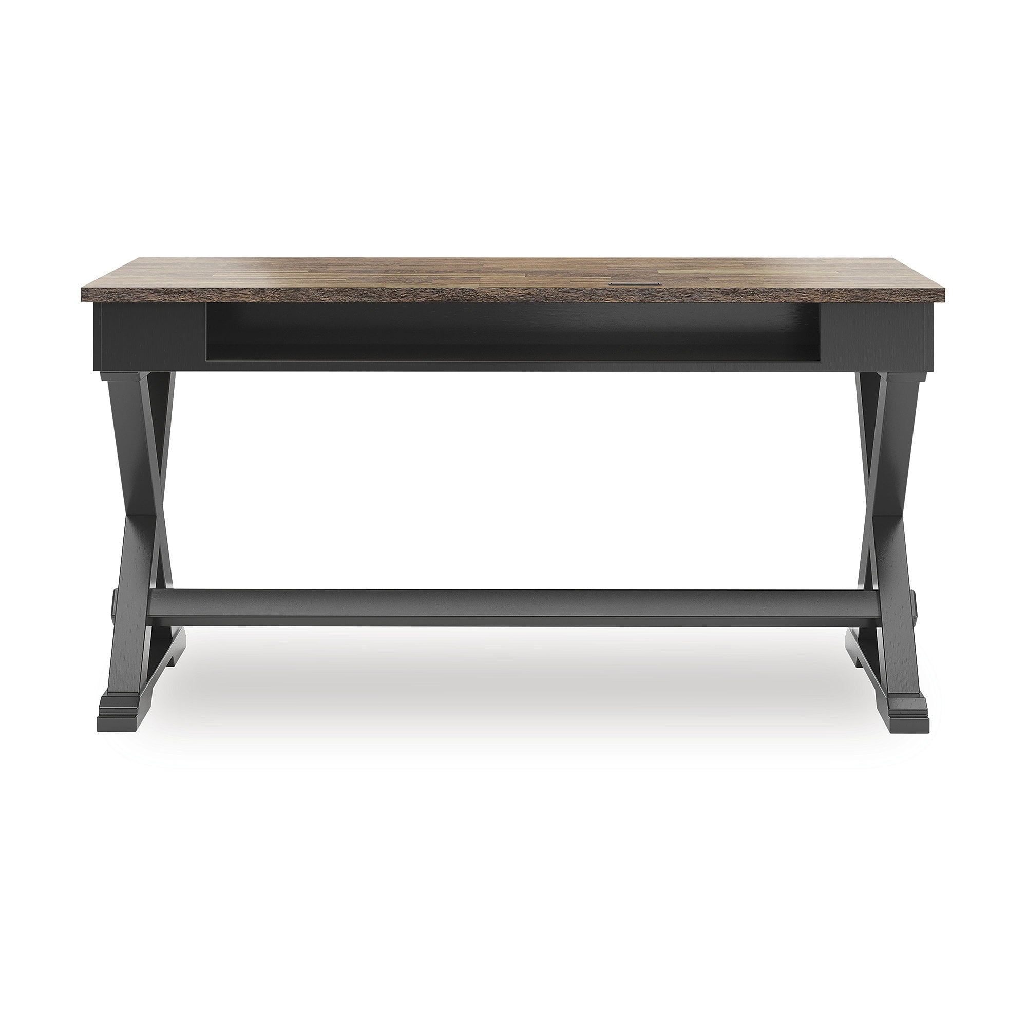 Signature Design by Ashley Wildenauer Home Office Desk - Rich Brown Butcher Block Top with Satin Black Base