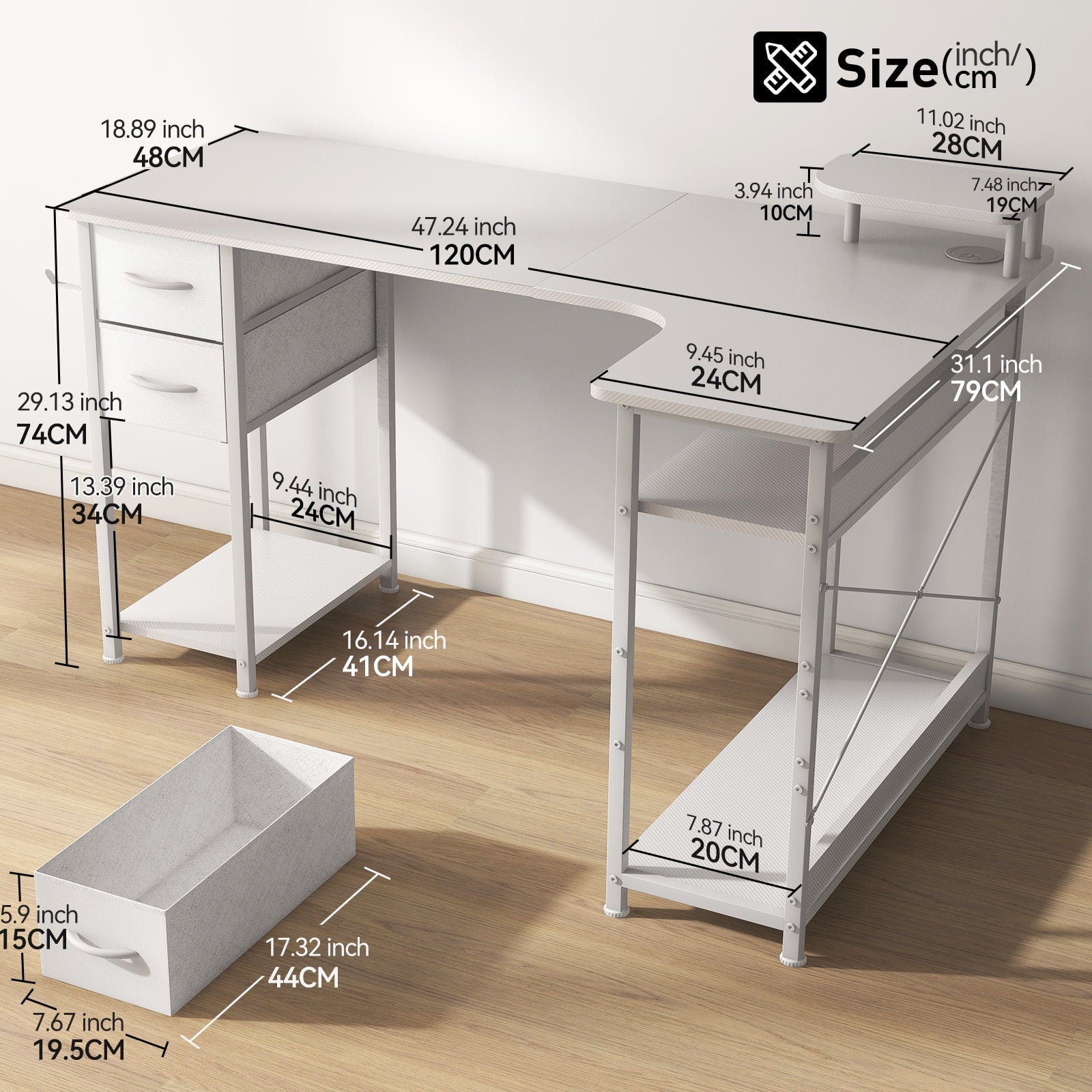 GTRACING Gaming Desk with Drawers, Carbon Fiber Style L Shaped Computer Desk Compatible with Monitor Arm Corner Desk Gaming Table for Home Office Desks, Easy to Assemble Adjustable Shelf Height