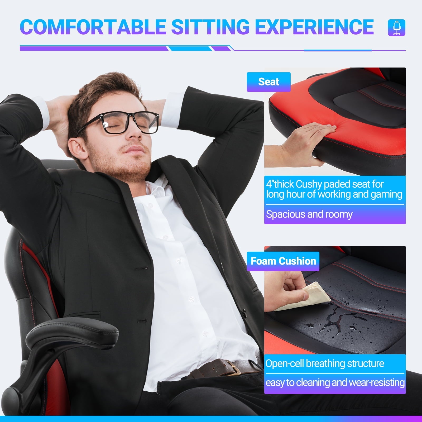 edx Gaming Chair, Computer Chair Ergonomic Office Chair PU Leather Desk Chair Executive Adjustable Swivel Task Chair with Flip-up Armrest