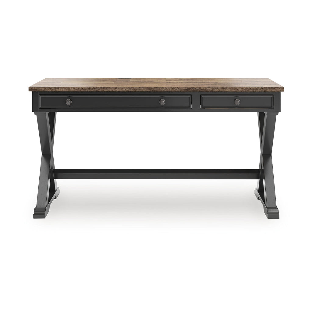 Signature Design by Ashley Wildenauer Home Office Desk - Rich Brown Butcher Block Top with Satin Black Base