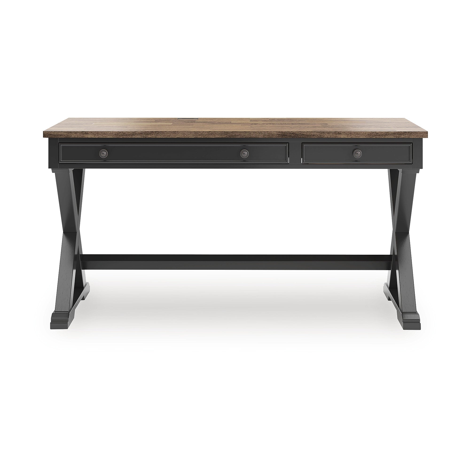 Signature Design by Ashley Wildenauer Home Office Desk - Rich Brown Butcher Block Top with Satin Black Base