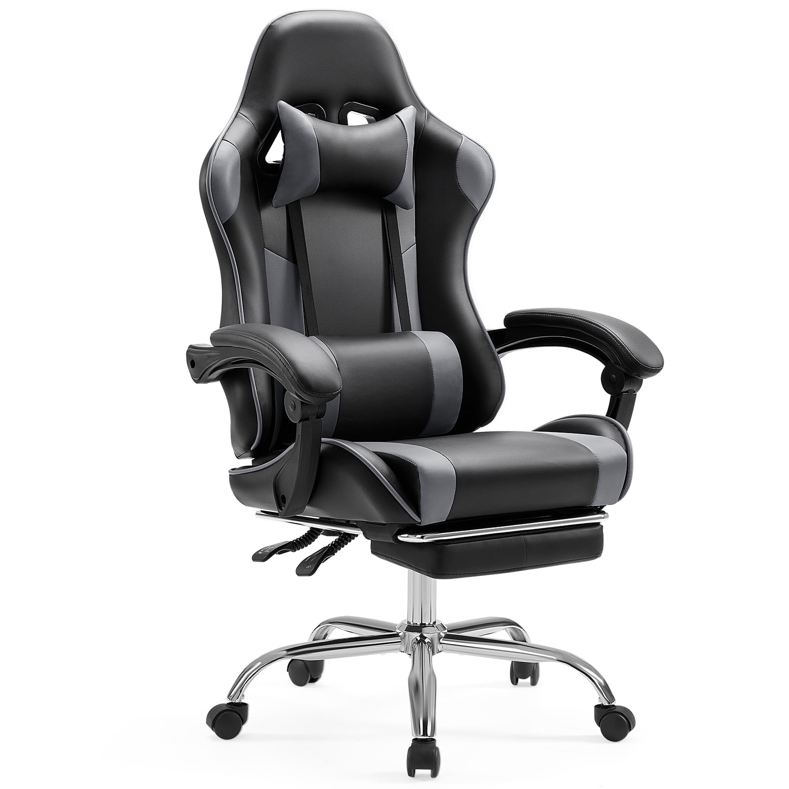 CONCETTA Gaming Chair, Ergonomic PU Leather, with Footrest, Lumbar Support, Headrest, Gray