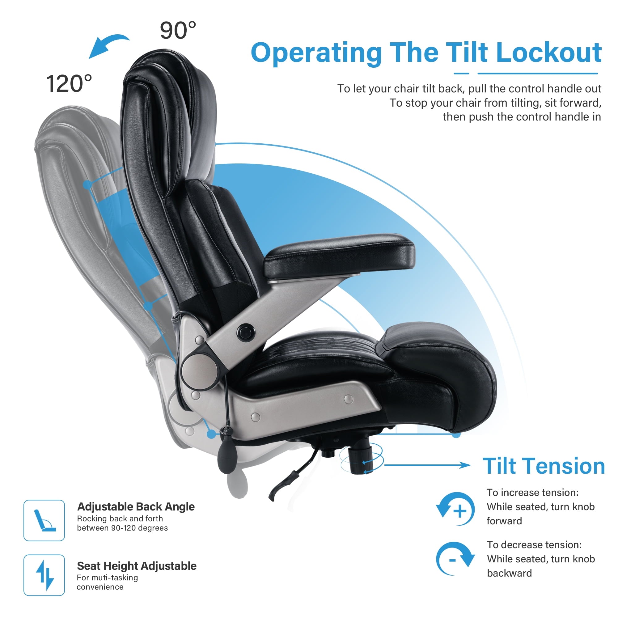 Big and Tall 700lbs Office Chair, High Back Executive Office Chair with 3D Flip up Arms, Adjustable Lumbar Support, Heavy Duty Metal Base, Home Office Computer Desk Chair, Black