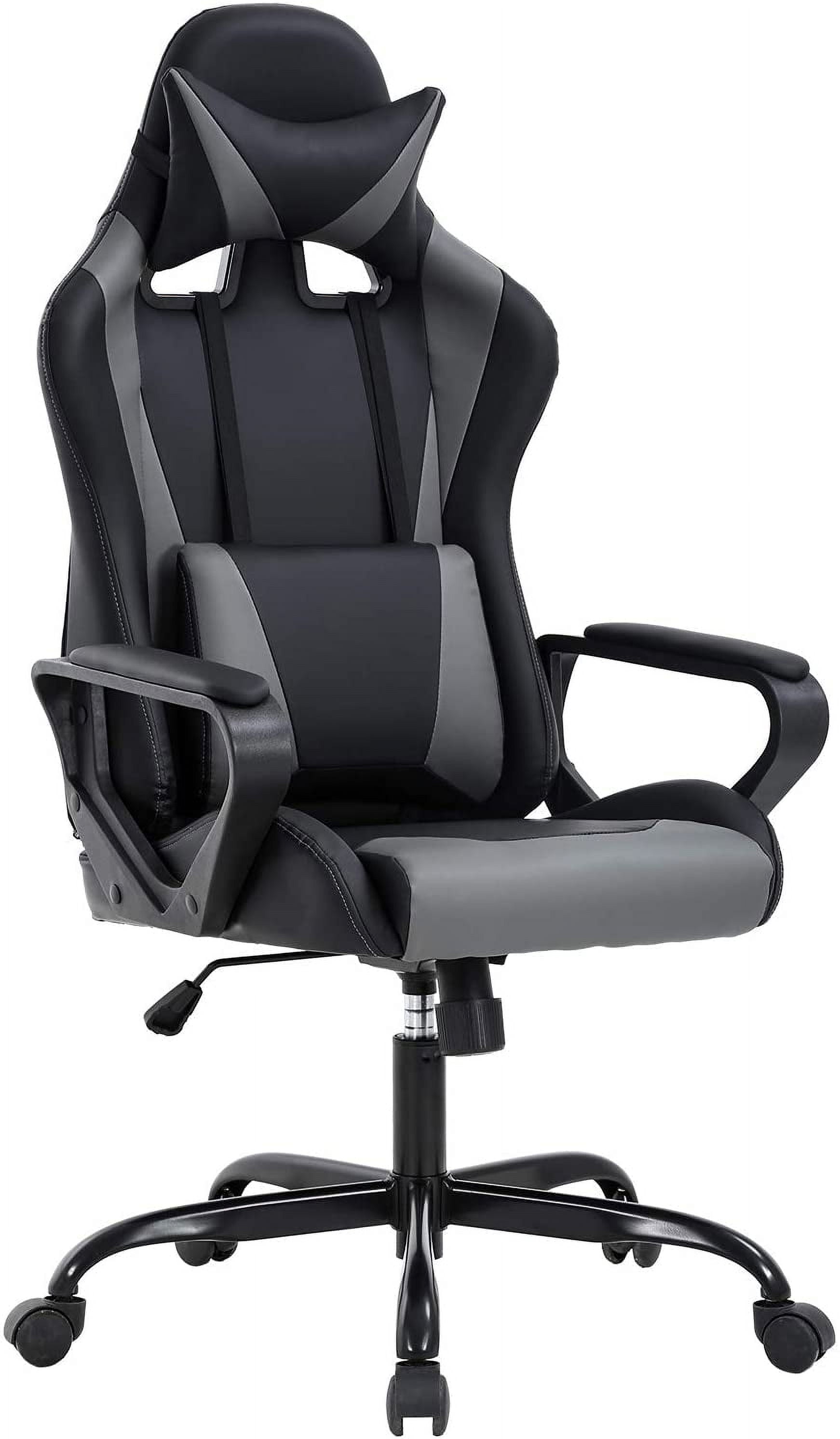 BestOffice Racing Gaming Chair w/Adjustable Lumbar Pillow & Reclining Backrest, White