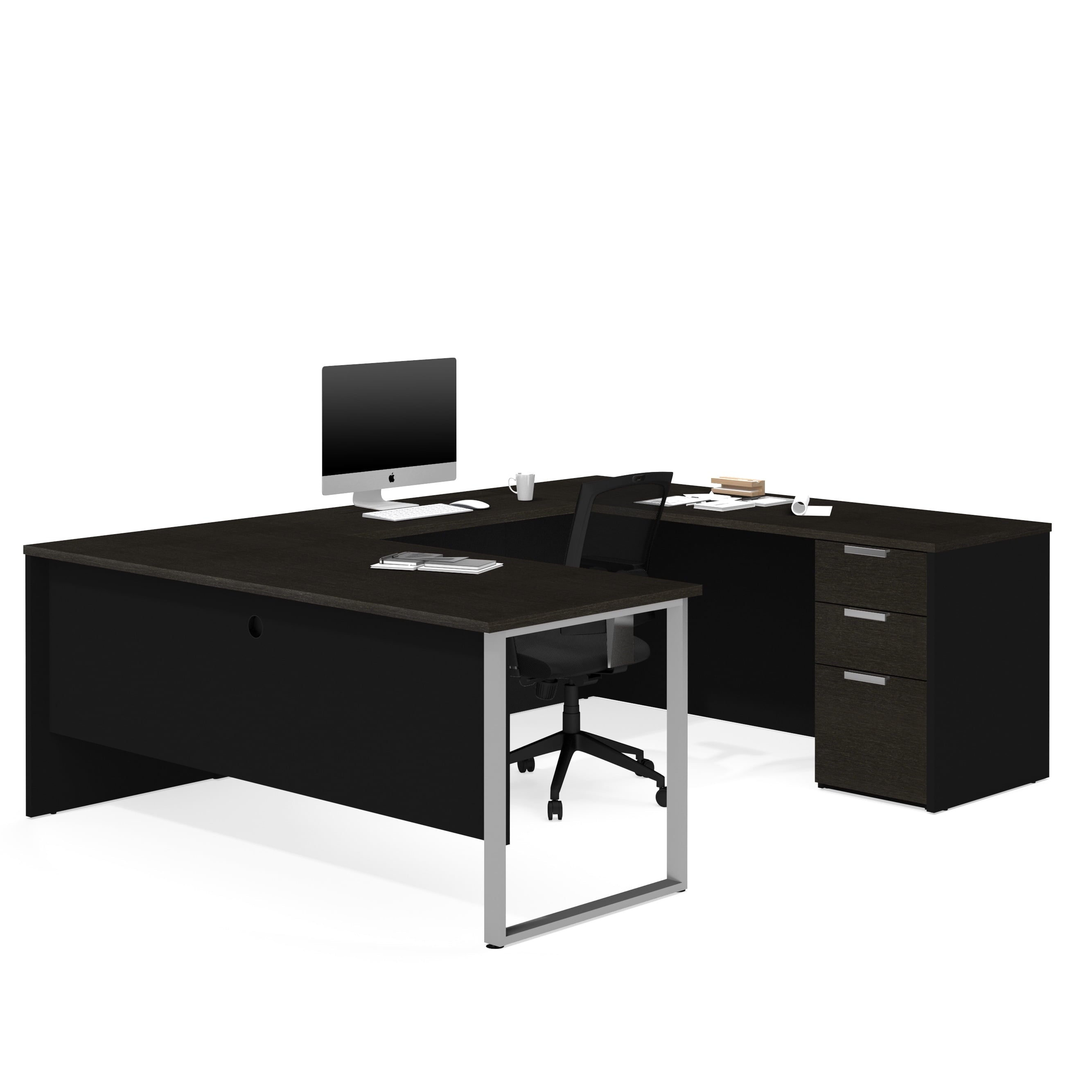 Bestar Pro Concept Plus U Desk in White and Deep Gray