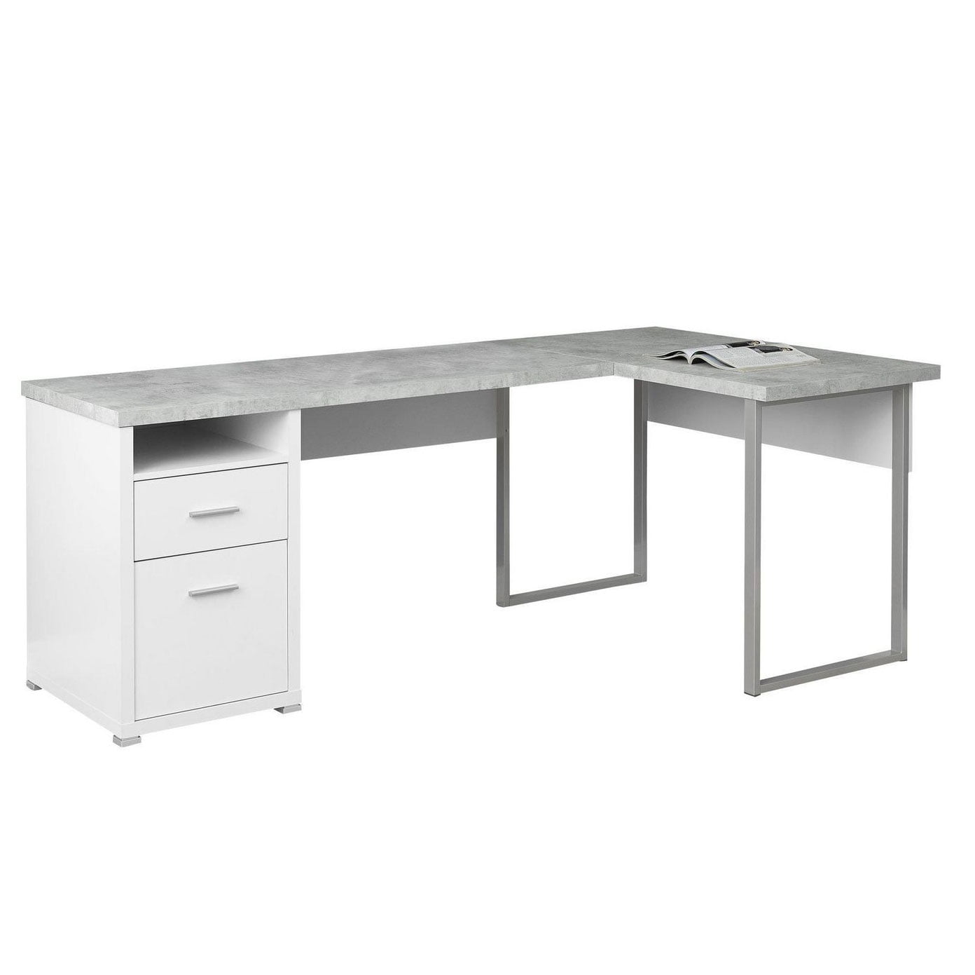 Computer Desk Home Office Corner 80"L L Shape Work Laptop Metal Grey White