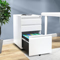 3-Drawer Lockable Steel Filing Cabinet with Keys - Includes Stationery Box, Horizontal Hanging Rod & Mobile Casters, White