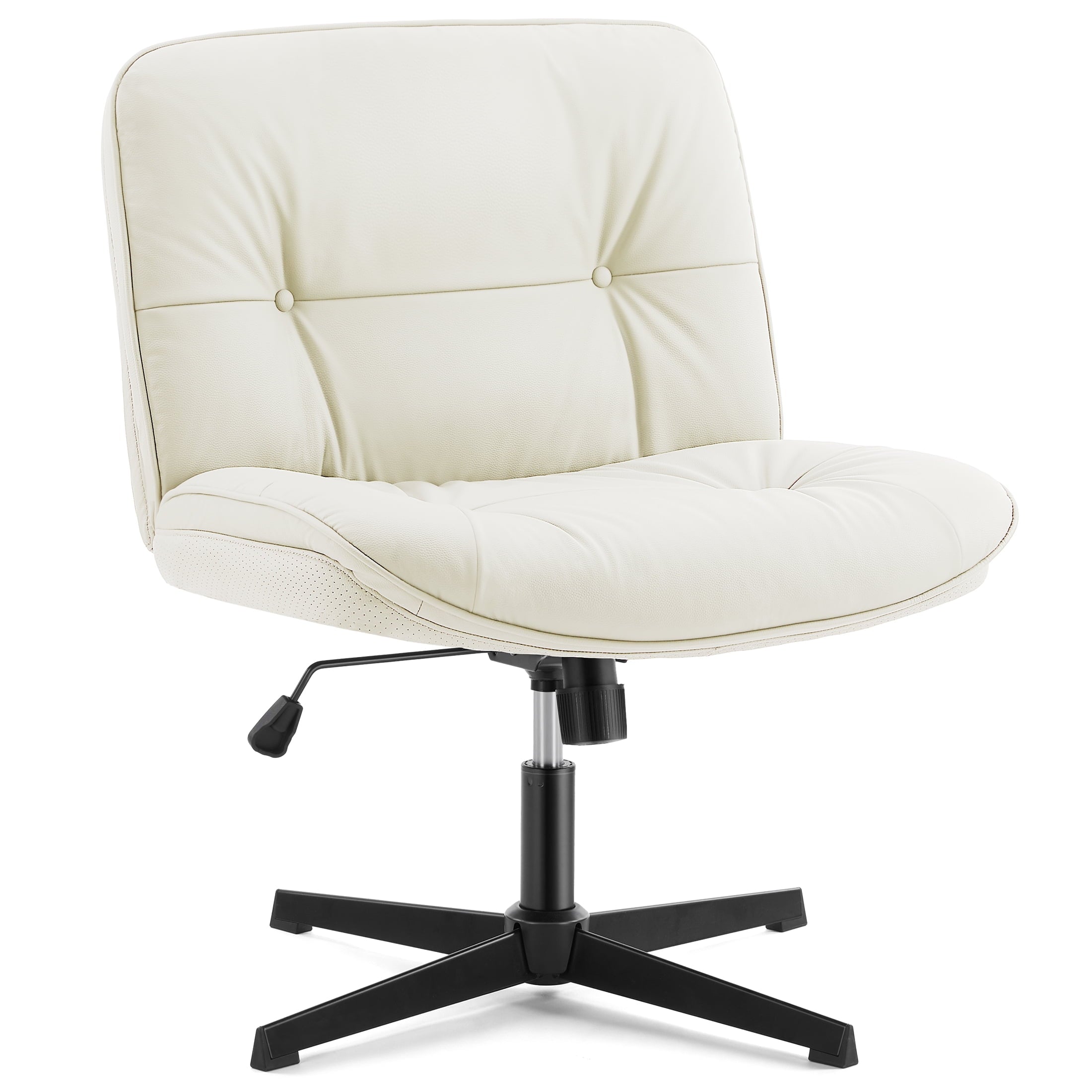 EDX Armless Office Fixed Chair, Wide Ergonomic Artificial Leather Swivel Chair with Height Adjustable, Comfortable Computer Accent Chair for Living or Bed Room, Beige