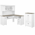 Fairview L Desk with Hutch and Storage Cabinet in White/Gray - Engineered Wood
