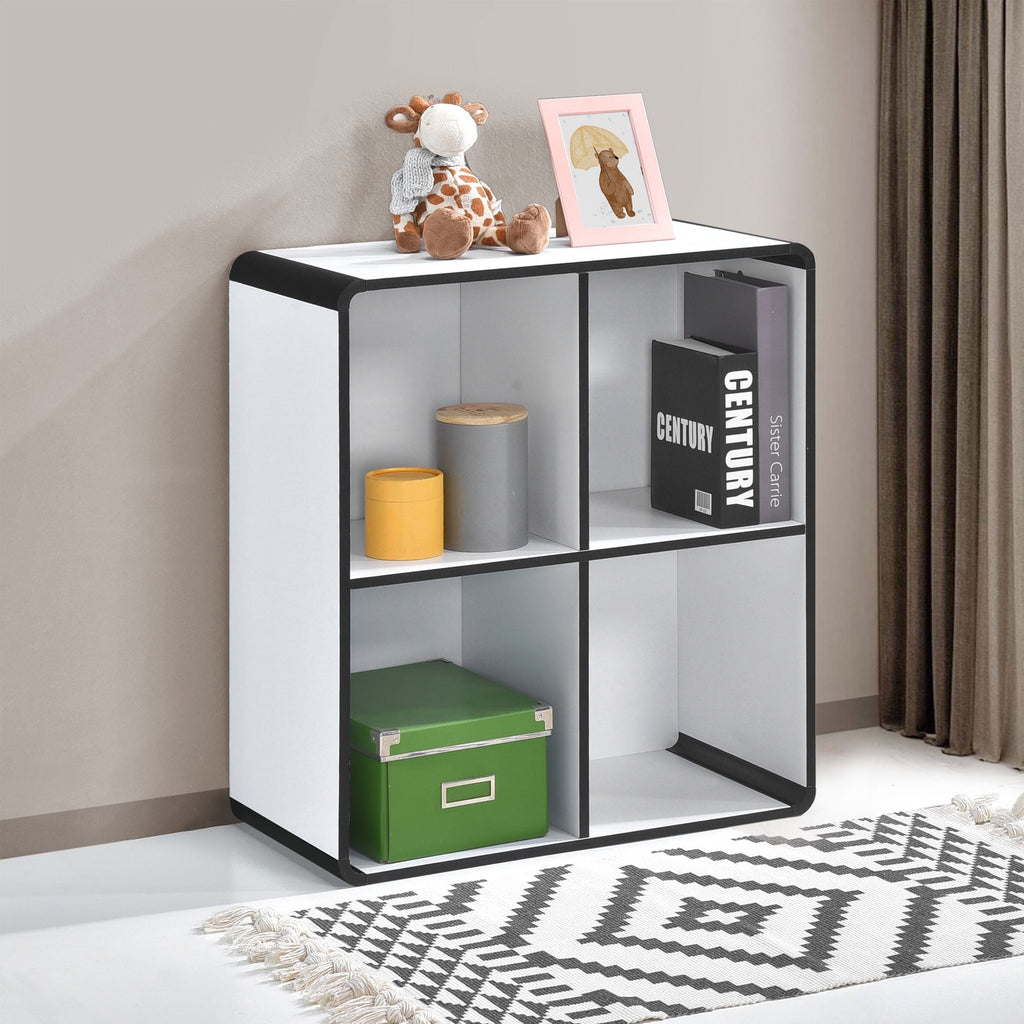 Kings Brand Furniture Dothan Wood 4-Cubed Open Bookcase - Storage Shelf Organizer Bookshelf, White