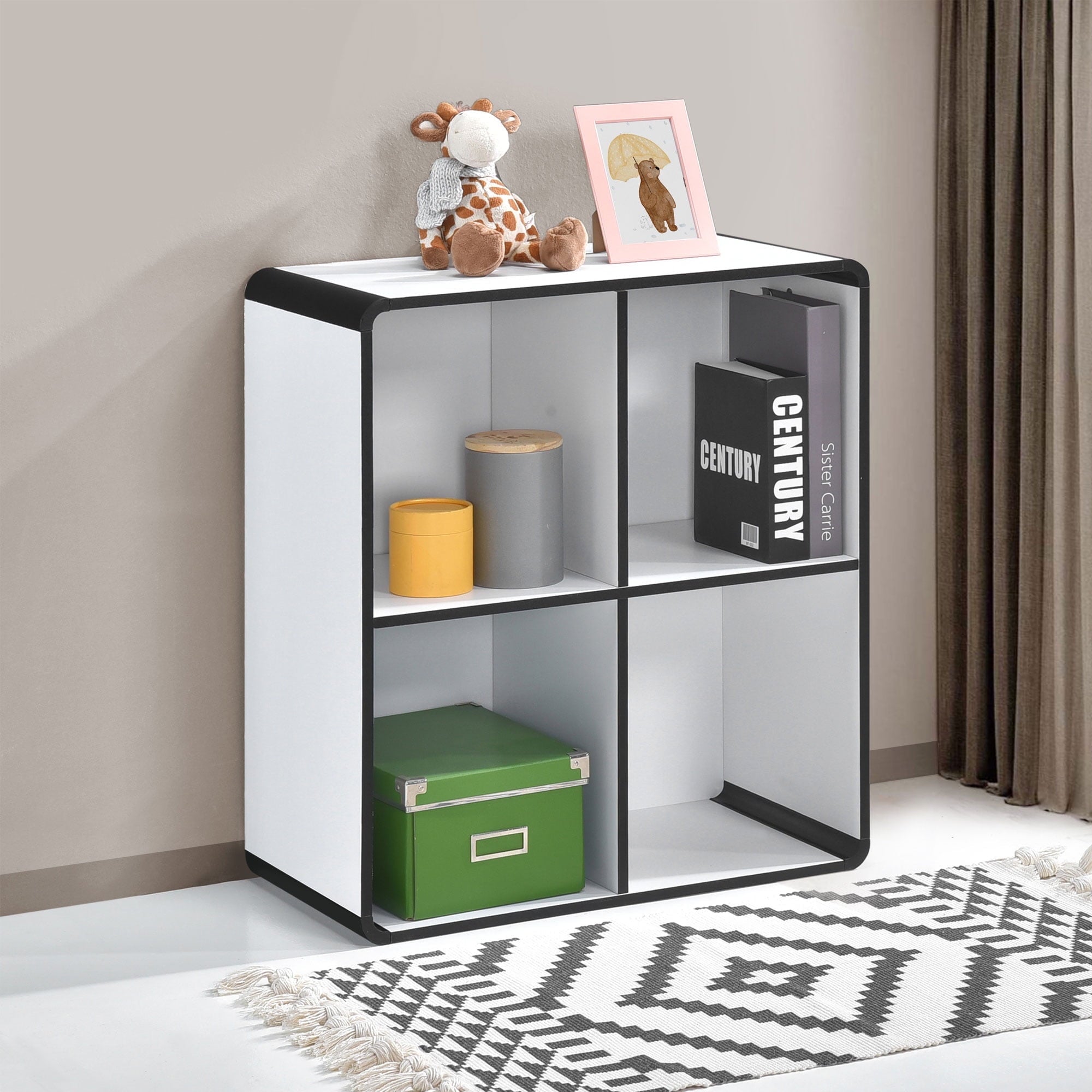 Kings Brand Furniture Dothan Wood 4-Cubed Open Bookcase - Storage Shelf Organizer Bookshelf, White