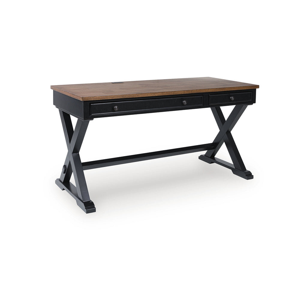 Signature Design by Ashley Wildenauer Home Office Desk - Rich Brown Butcher Block Top with Satin Black Base