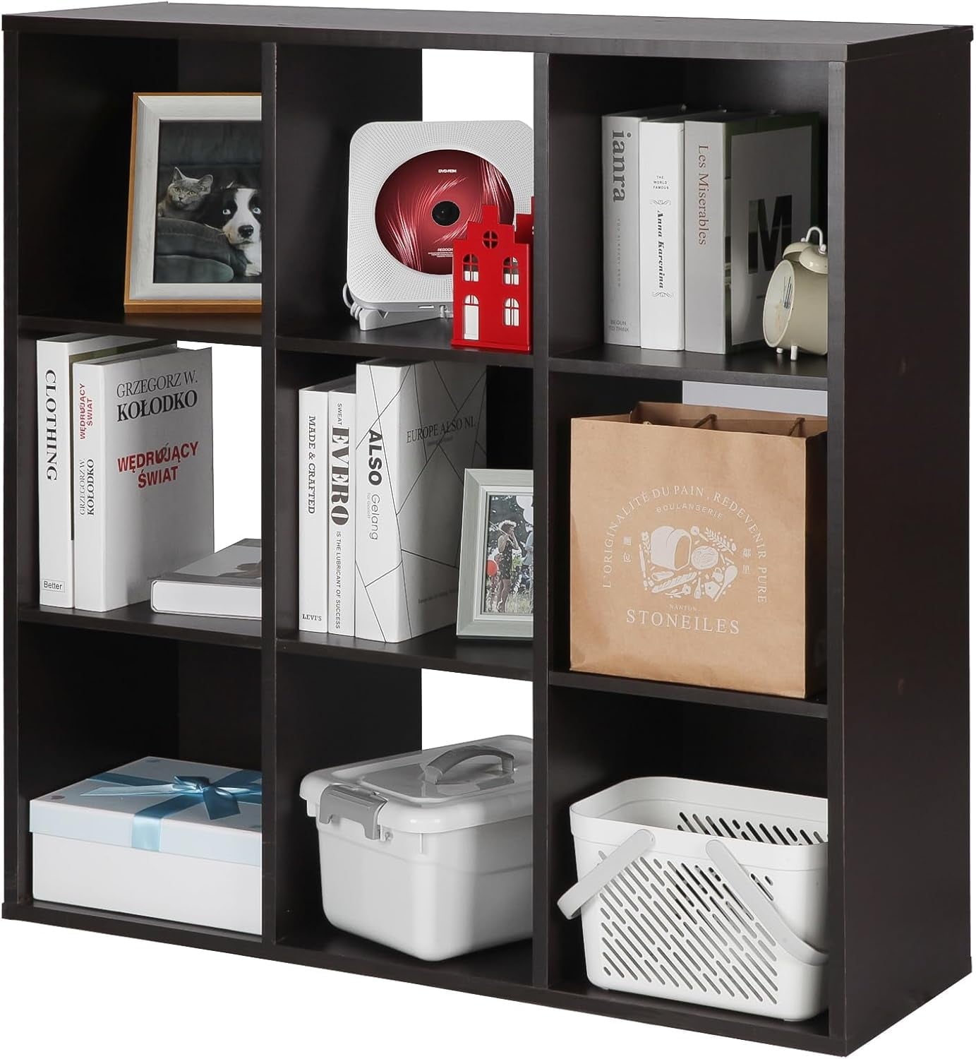 VibrantEcho E-Commerce US 3-Tier Open Storage Shelf, Espresso Modern Cubby Organizer or Bookcase Cabinet for Living Room Bedroom Office Dorm Room Kids Room, Rustic Brown Oak