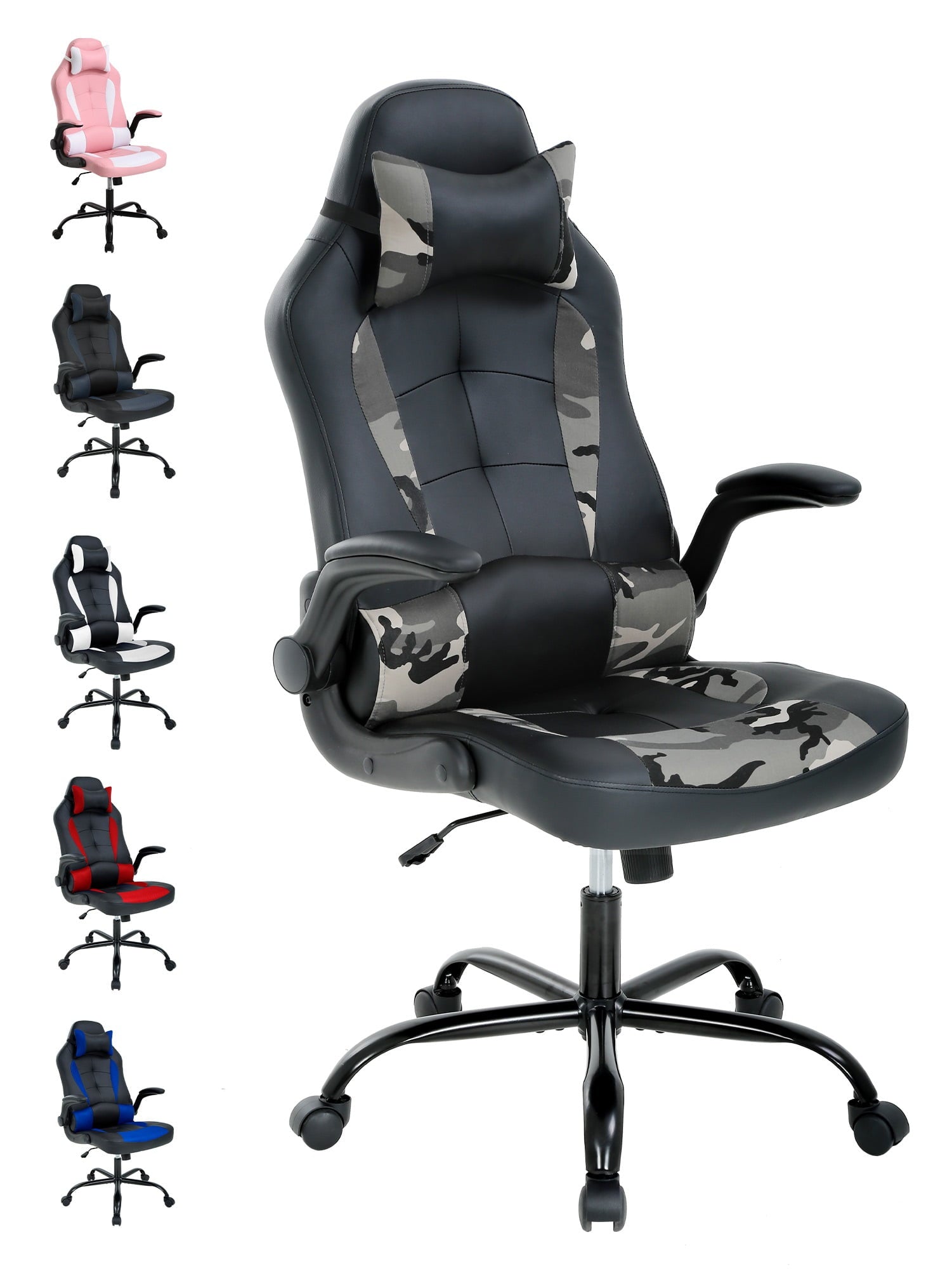 YRLLENSDAN Adjustable Swivel Rolling Adults Teens Gaming Chair with Headrest and Armrest, Black