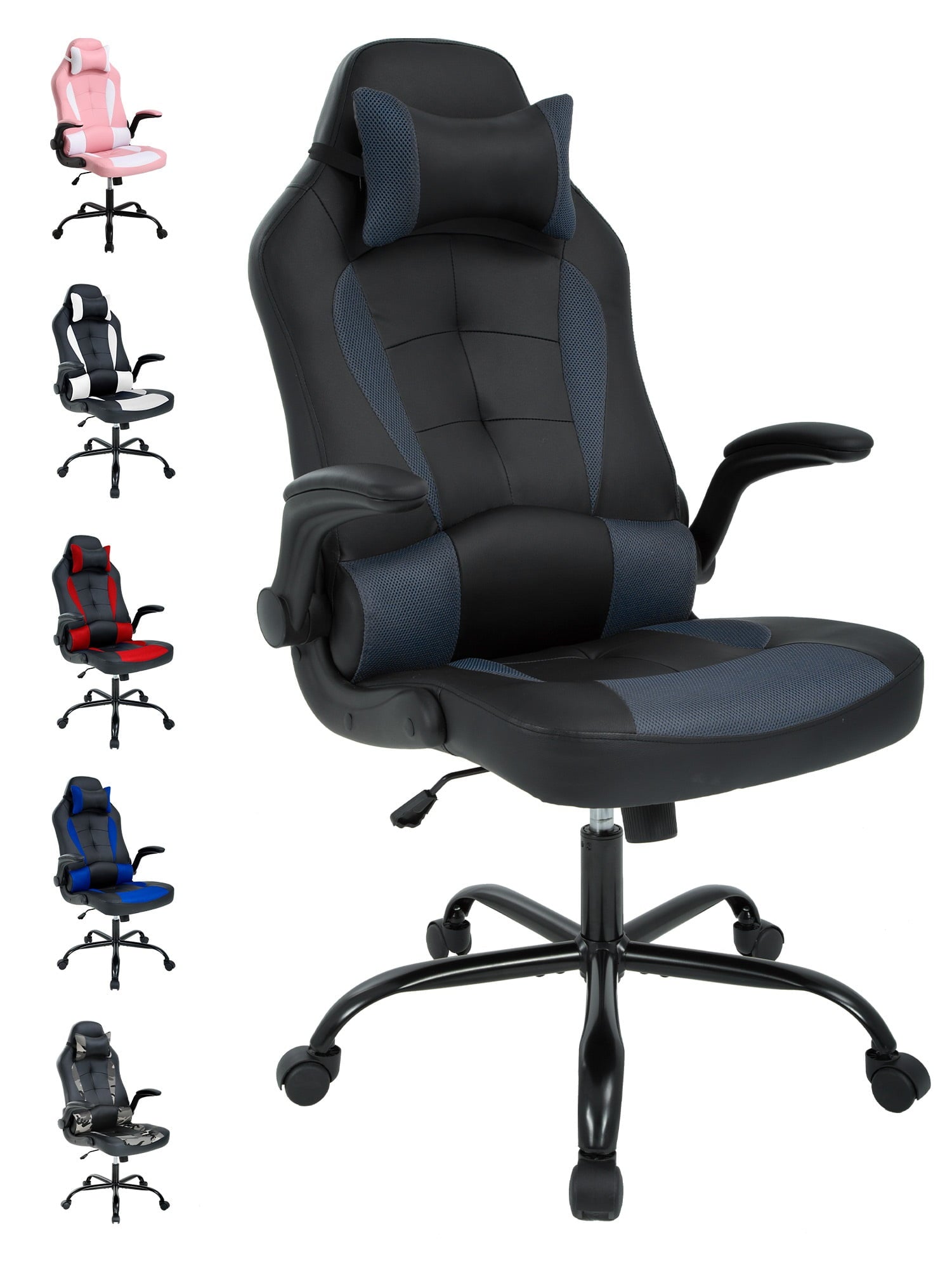 YRLLENSDAN Adjustable Swivel Rolling Adults Teens Gaming Chair with Headrest and Armrest, Black