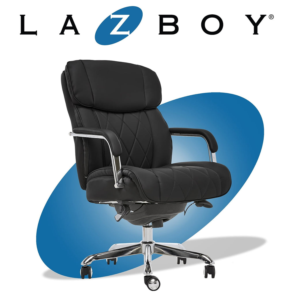 La-Z-Boy Sutherland Quilted Leather Executive Office Chair Black Bonded Leather
