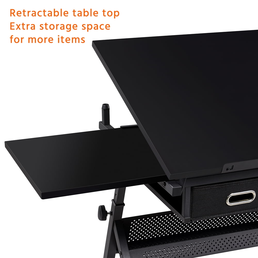 Alden Design Adjustable Drafting Table with Stool, Black