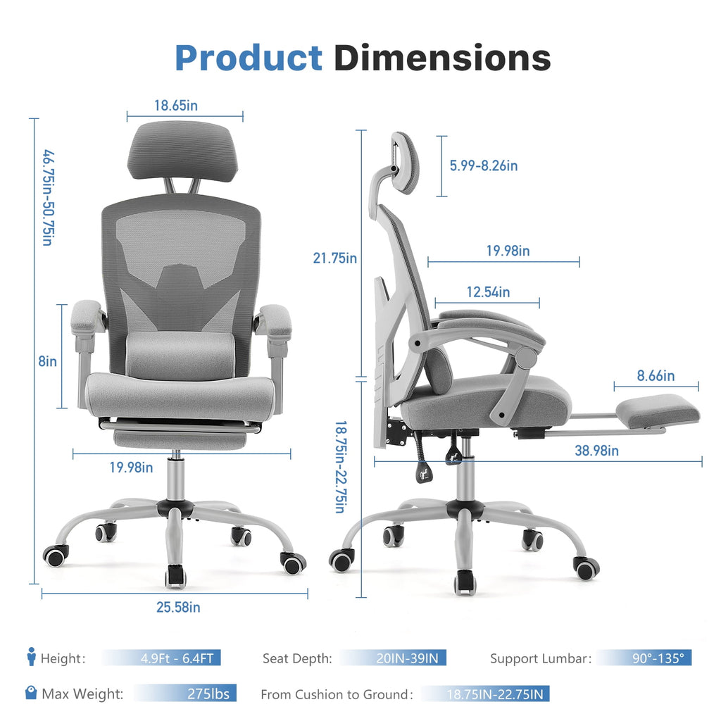 CONCETTA Mesh High Back Ergonomic Office Chair with Lumbar Support - Grey