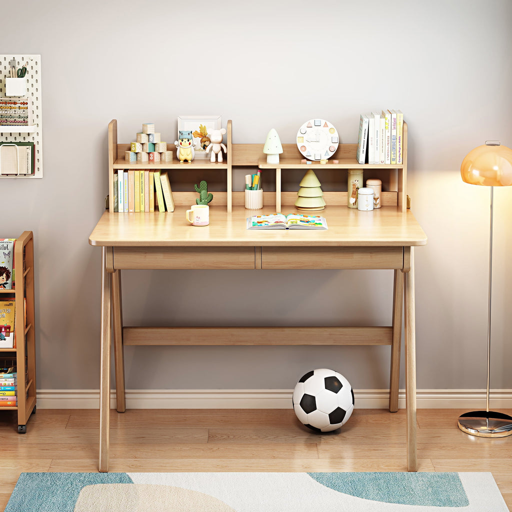 BALANBO Kids Desk with Hutch, Wooden Children Study Desk for Girls Boys, Student Writing Table