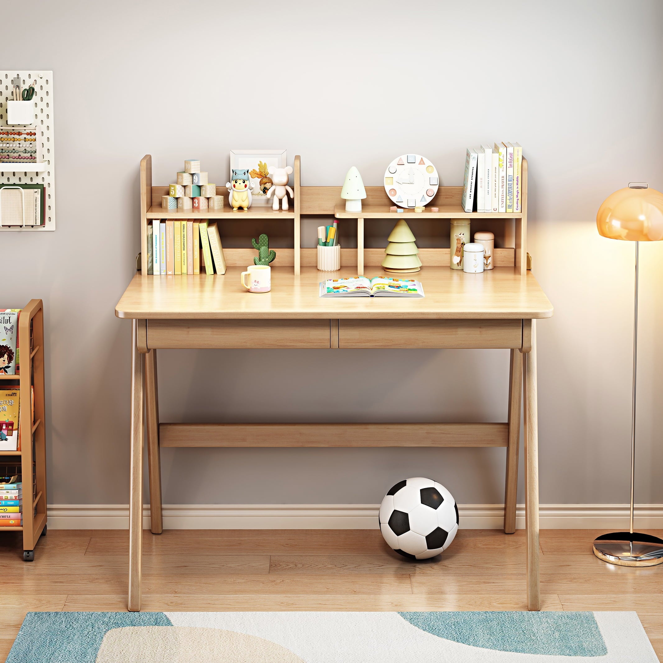 BALANBO Kids Desk with Hutch, Wooden Children Study Desk for Girls Boys, Student Writing Table