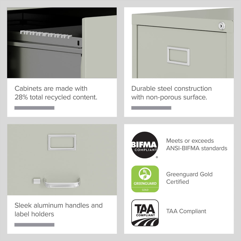 Hirsh 22" Deep 3 Drawer Letter Width Vertical File Cabinet, Commercial Grade, Gray