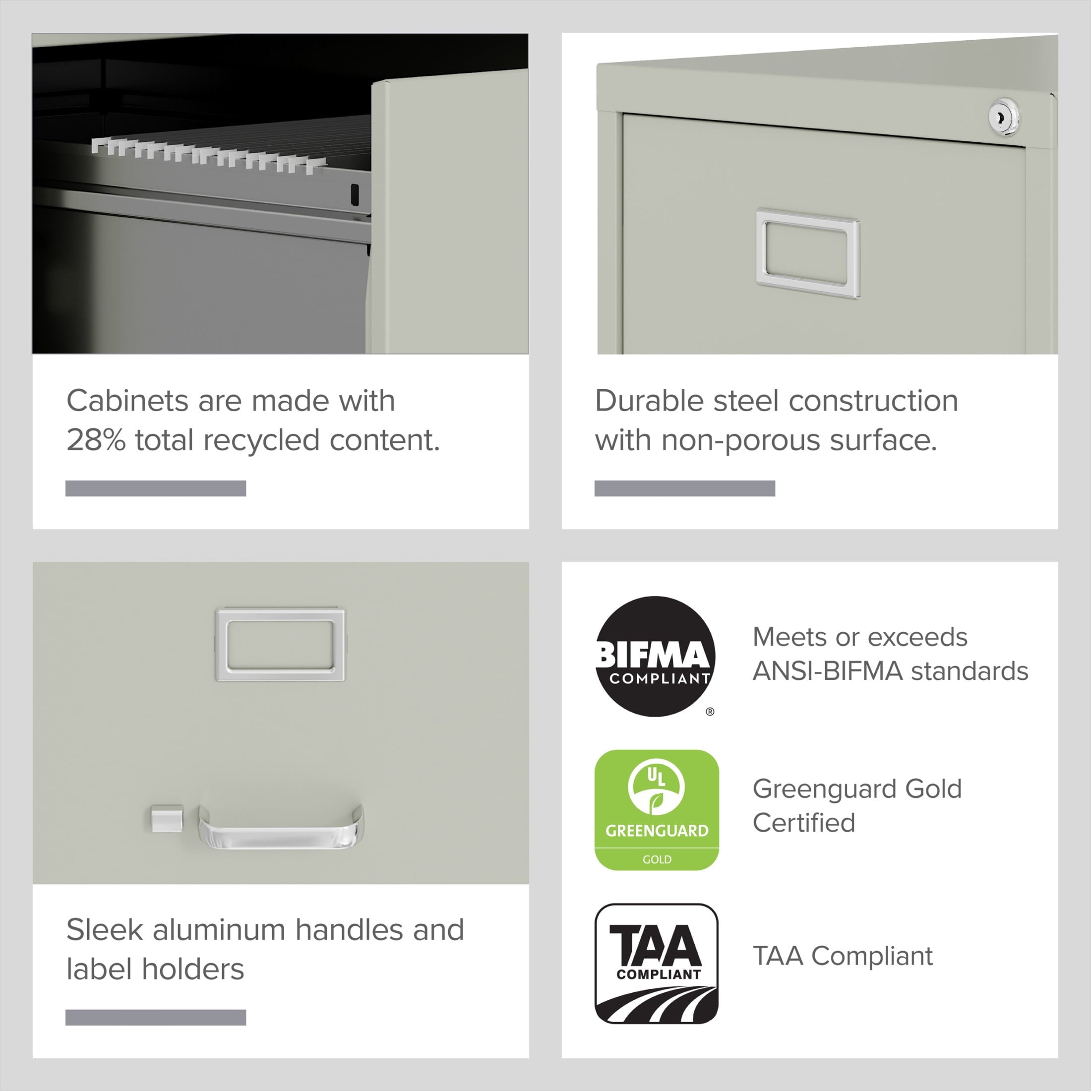 Hirsh 22" Deep 3 Drawer Letter Width Vertical File Cabinet, Commercial Grade, Gray