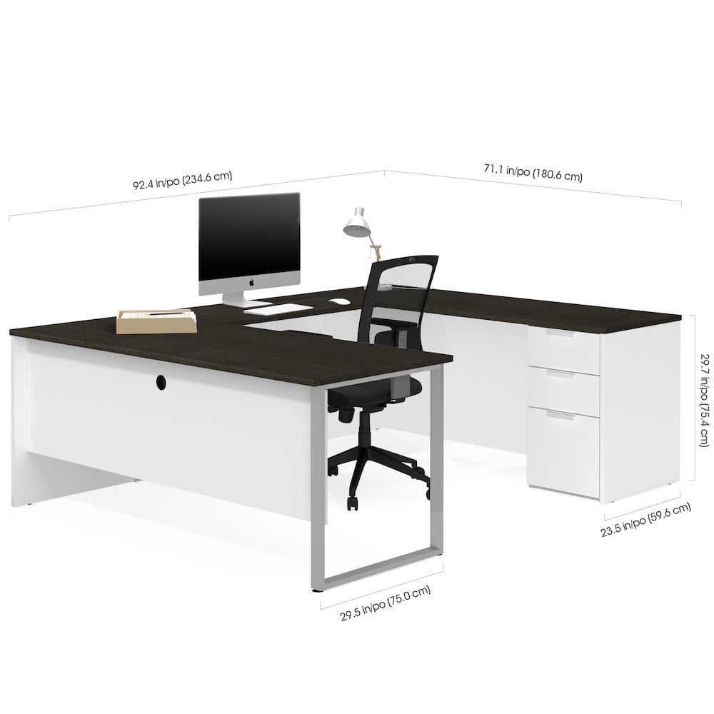 Bestar Pro Concept Plus U Desk in White and Deep Gray