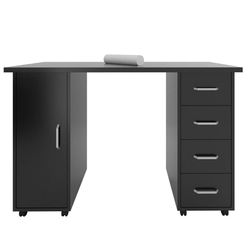 47 Inch Computer Desk, Office Desk with 4 Drawers and Storage Place, Modern Simple PC Desk with Rolling Wheels for Home, Office