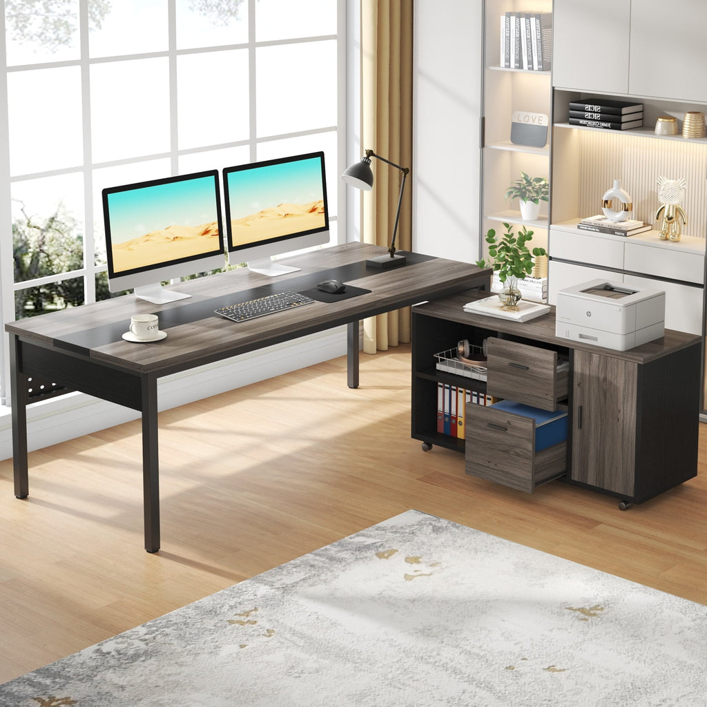 1Easylife Modern Executive Desk, 70.8'' Computer Desk with 47 inch Lateral File Cabinet for Home Office Gray and Black